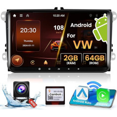 [2GB + 64GB] Hikity Android 13 auto radio VW SAGITAR JATTA Jetta Passat Touran Golf Sharan Caddy ar bezvadu Carplay un Android Car, 9 collu auto radio ar WiFi Navi BT FM/RDS radio kamera SWC Mic