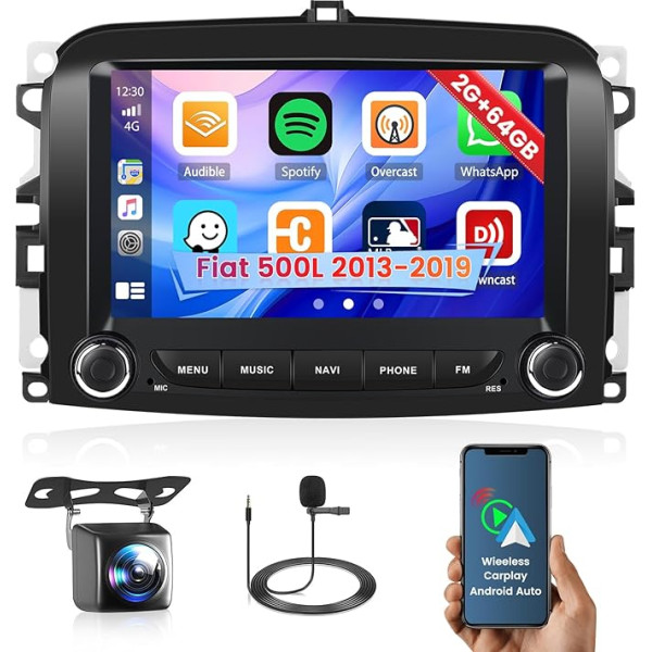 Inefala Android 13 2G/64G 7 collu auto radio navigācija Fiat 500L 2013-2019 Radio bezvadu Carplay Android Car, 7 collu skārienekrāns, GPS, WiFi, BT, USB, FM RDS, MIC, EQ, atpakaļgaitas kamera