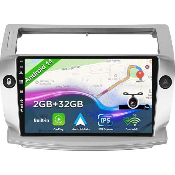 BXLIYER Android 12 auto radio Citroen C4/C-Quatre/C-Triomphe (2004-2012) - Brīva atpakaļgaitas kamera - 2G + 32G - IPS 9 collu 2 DIN - DAB vadība no stūres WiFi Carplay Android auto Bluetooth DSP