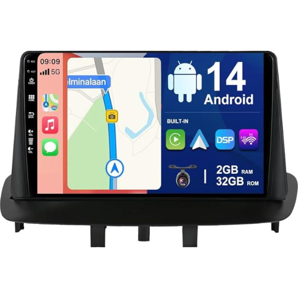 BXLIYER Android 12 auto radio priekš Renault Megane 3 (2008-2014) - atpakaļgaitas kamera - 2G + 32G - IPS 9 collu 2 DIN - DAB stūres vadības pults WiFi Carplay Android auto Bluetooth DSP Split Screen DSP