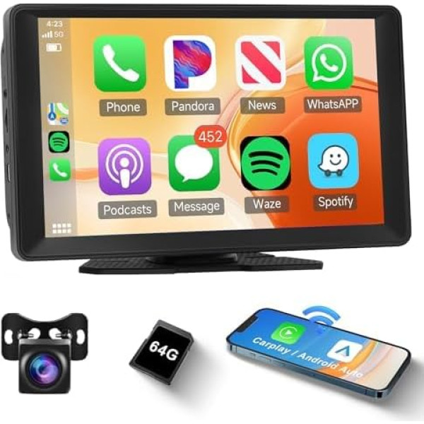 Aizmugures skata kamera 9 collu viedā atskaņotāja ar Apple CarPlay Android auto Apple Airplay atbalsts Atmiņas karte Mūzikas video atbalsts Aizmugures skata kamera