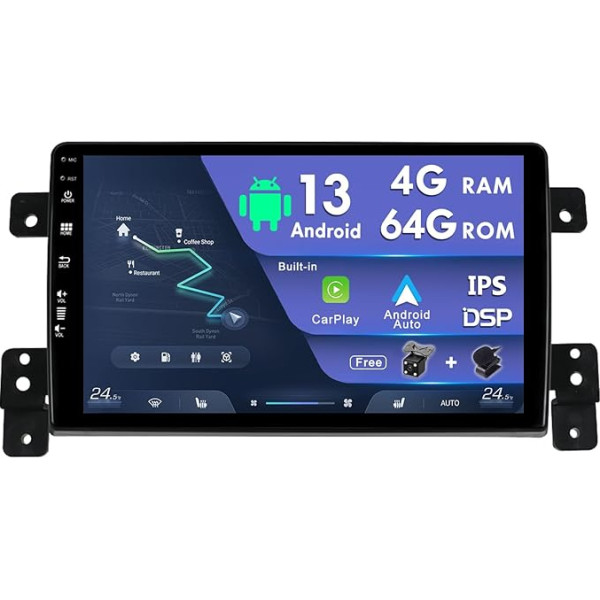 Android 12 Double DIN auto radio Suzuki Grand Vitara 2005-2015 GPS Sat Nav bezmaksas aizmugurējā kamera 9 collu 4G + 64G Carplay DSP Atbalsta DAB/WiFi/BT5.0/USB/MirrorLink/SWC/AUX/FM