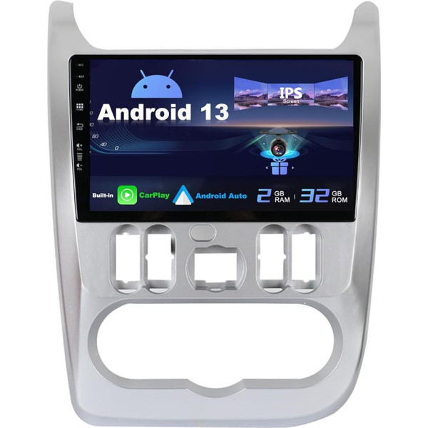 Android 13 IPS Auto Radio piemērots Renault Logan / L90 / Lada Largus (2009-2012) - Iebūvēts CarPlay / Android Car - atpakaļgaitas kamera - 2G + 32G - Vadāms no stūres DAB Fast Boot WiFi - 2