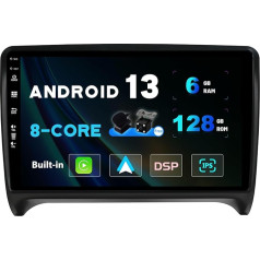 SXAUTO Android 12 - [6G+128G] - IPS auto radio, piemērots Audi TT (2006-2011) - Iebūvēts Carplay/Android Car/DSP - LED kamera + MIC - DAB stūres vadība WiFi Fast Boot 360 kamera 4G - 2 Din 9 collas