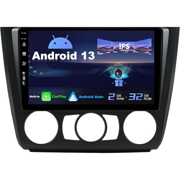 SXAUTO Android 12 IPS auto radio, piemērots BMW 1. sērijas E81/E82/E87/E88 (2004-2012) - Iebūvēts Carplay/Android Car - Bez kameras - 2G + 32G - Vadāms no stūres DAB WiFi Fast Boot 4G - 2 DIN 9