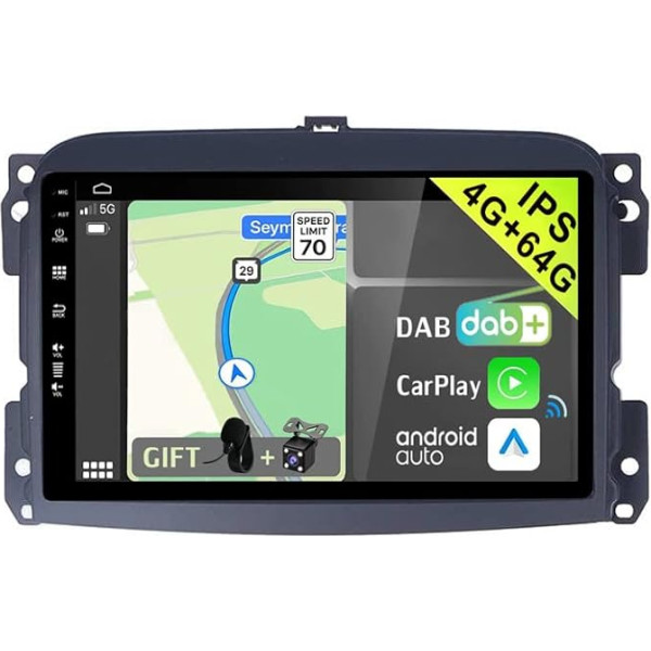 YUNTX Android 13 2 Din auto radio Fiat 500L (2012-2018) [Integrēts DAB+/Bezvadu CarPlay Android Car/DSP]-[4G+64G] Mikrofons un kamera Ietver USB/MirrorLink/Radio stūres vadības pults/Fast Boot/360