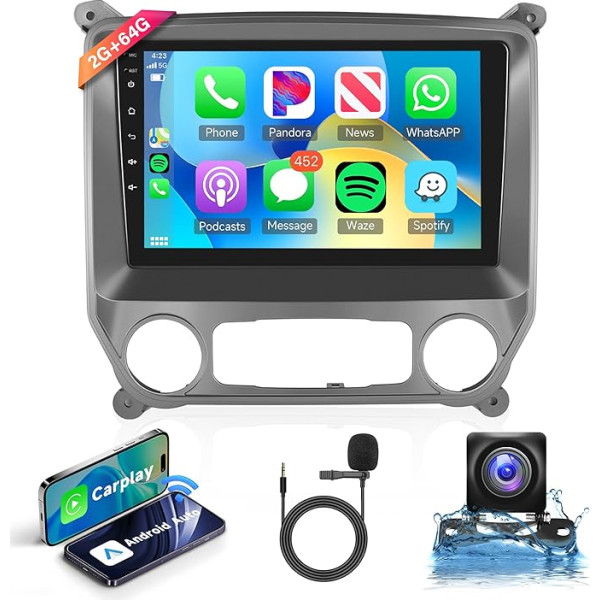 2G + 64G bezvadu Carplay Android auto radio 2 DIN Chevrolet Silverado 3 GMTK2 2014-2018 ar Android auto navigāciju GPS WiFi 10,1 collu auto radio ar spoguļa saiti Bluetooth FM/RDS/DAB/OBD/SWC