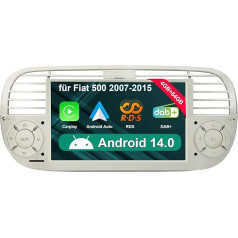 Android 14 Bezvadu Carplay auto radio Fiat 500 2007-2015 ar 7 collu QLED skārienjūtīgo ekrānu WiFi Bluetooth DAB+SWC GPS navigācijas atbalsts Bezvadu Android auto brīvroku kamera atpakaļgaitā (balta)