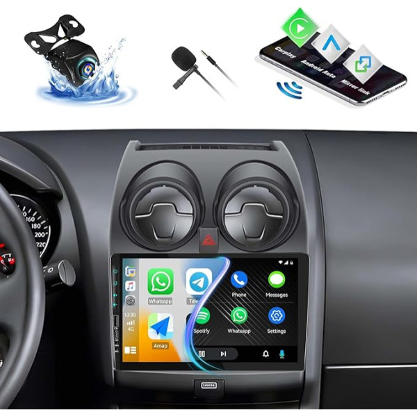 CAMECHO Android 13 2G + 64G auto radio priekš Nissan Qashqai J10 2006-2016 Bezvadu Apple CarPlay Android auto, 9 collu ekrāns ar Bluetooth Mirror Link GPS WiFi FM/RDS SWC+ AHD atpakaļskata kamera + mikrofons