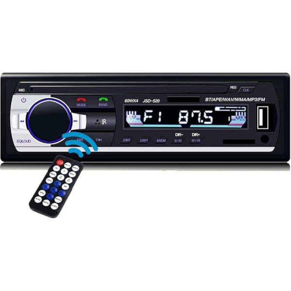 POFET In-Dash Auto Stereo BT audio uztvērējs ar Aux ieeju FM radio adapteris Auto MP3 atskaņotājs atbalsta Aux in TF karti USB Auto AUX uztvērējs + radio tālvadības pults JSD520