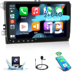 [2+64G] Android 13 Auto Stereo VW Seat Passat Golf Jetta Polo Skoda Tiguan ar Wireless Carplay & Android Car - 9 collu skārienjūtīgais ekrāns ar EQ Mirror Link WiFi GPS SWC+ atpakaļgaitas kamera