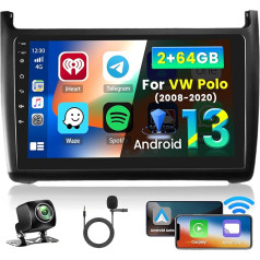 Inefala 2 + 64G Android CarPlay Radio für Volkswagen VW Polo 5 2008-2020, 9 Zoll Touchscreen mit Wireless CarPlay und Android Auto, Unterstützung GPS Navigation Link Spiegel BT RDS AHD WiFi DSP