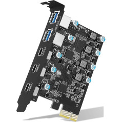 YEELIYA USB 3.0 PCIe karte ar 5 pieslēgvietām (3 x USB C, 2 x USB A) PCI Express paplašināšanas karte PC iekšējā USB 3.0 pieslēgvietu karte galddatoram ar Windows 10/8/7 un Mac OS 10.8.2