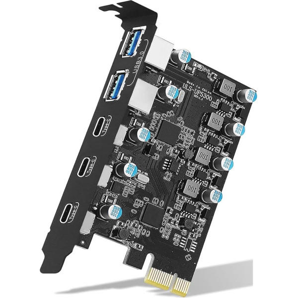 YEELIYA USB 3.0 PCIe karte ar 5 pieslēgvietām (3 x USB C, 2 x USB A) PCI Express paplašināšanas karte PC iekšējā USB 3.0 pieslēgvietu karte galddatoram ar Windows 10/8/7 un Mac OS 10.8.2