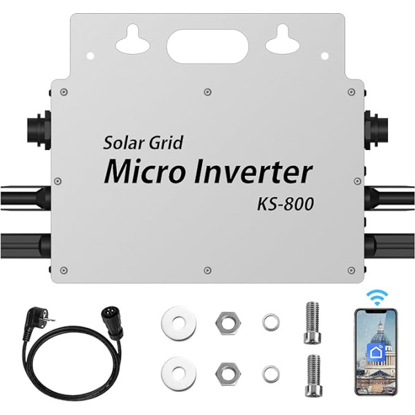 Balkona elektrostacija 800 W - Invertors 800 W IP65 ūdensizturīgs - PV invertors 800 W ar WLAN lietotni balkona elektrostacijai - mikro invertors 2 saules paneļiem, invertors balkona elektrostacijai