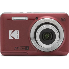 KODAK Pixpro FZ55-16 megapikseļu digitālā kamera, 5X optiskā tālummaiņa, 2,7 LCD, optiskais attēla stabilizators, 720p Full HD video, litija jonu - sarkana