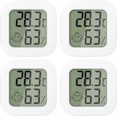 Gigavo® Pack of 4 Mitruma mērītājs Termometrs Iekštelpu Mini LCD digitālais termometrs Higrometrs Gauge bērnu istabai Vecāka gadagājuma cilvēkiem Studijas telpa Vīna pagrabs u.c. (4 gabali balti)