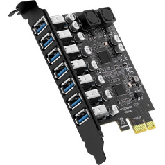 SupaGeek 7-Port USB 3.0 PCIe paplašināšanas karte, PCI Express savienotājs USB 3.2 (USB 3.1) Gen1 karte Iekšējā centrmezgla konvertora kontrollera karte galddatora datoram Joslas platums līdz 5 Gbps