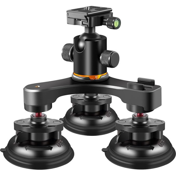 REYGEAK Triple Suction Cup Car Mount, izturīgs statīvs ar 360° lodveida galvu GoPro Hero/Insta360/Sony/Canon/Fujifilm/Nikon/Leica DSLR kamerām, bezspoguļa kamerām