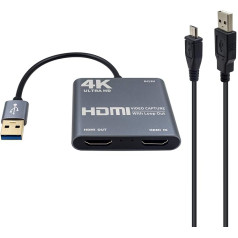 Duttek HDMI video uztveršanas karte ar cilpas izeju, HDMI uz USB 3.0 video uztveršanas kartes pārveidotājs adapteris 4K HD 1080P datoram, portatīvajam datoram, projektoram, HDTV, saderīgs ar Windows XP, MAC, Linus sistēmām