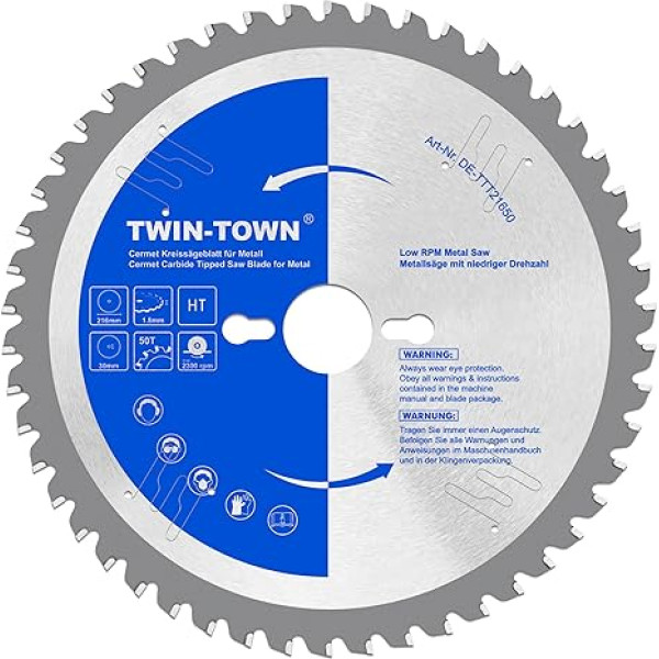 TWIN-TOWN zāģa asmens 216 x 30 mm Z50 tēraudam un dzelzs metālam, ripzāģa asmens 216 x 30 mm Ideāli piemērots kvadrātveida caurulēm, leņķa dzelzs, vieglā tērauda loksnēm, caurulēm un citiem melnajiem metāliem