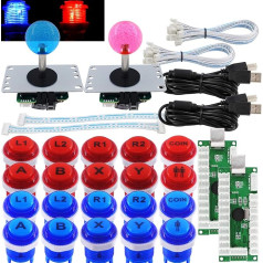 SJ@JX Arcade 2 Player Game Controller Stick DIY komplekts LED pogas ar logo MX Microswitch 8 Way Joystick USB Encoder Cable for PC MAME Raspberry Pi Red Blue