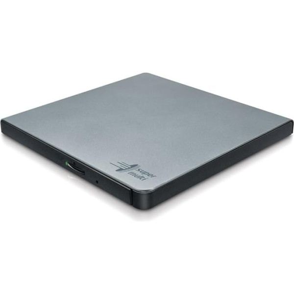 Hitachi-LG GP57 ārējais DVD diskdzinis, plāns portatīvais DVD atskaņotājs/rakstītājs klēpjdatoram/galda datoram, ar USB 2.0, saderīgs ar Windows un Mac OS, 8x lasīšanas/rakstīšanas ātrums - sudraba krāsā