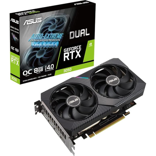 ASUS GeForce Dual RTX 3050 8GB OC Edition spēļu grafiskā karte (NVIDIA Ampere, GDDR6 atmiņa, PCIe 4.0, 1x HDMI 2.1, 3x DisplayPort 1.4a, DUAL-RTX3050-O8G) 3304807664, Black