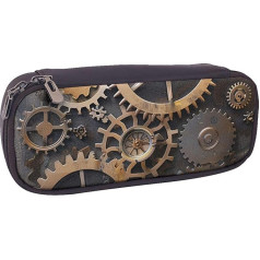 KCGSDEGV Steampunk Federmäppchen mit mechanischen Zahnrädern, bedruckt, für Studenten, Mädchen, Jungen, niedliches Leder-Federmäppchen, Etui, Schreibwaren-Organizer für Kinder, Männer, Frauen, Schwarz