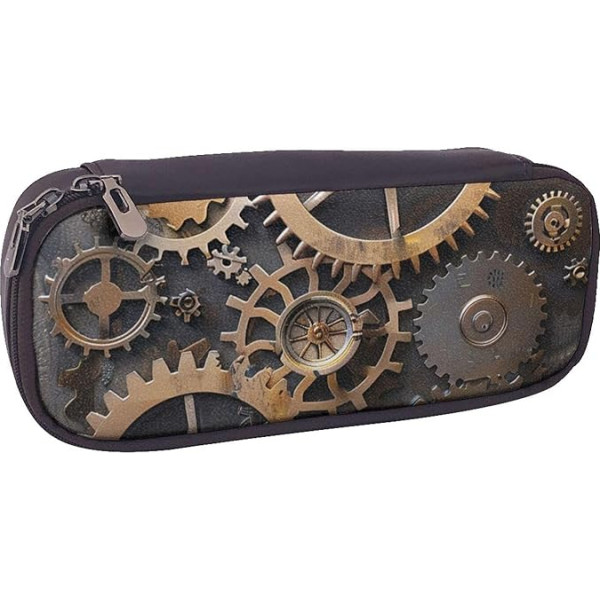 KCGSDEGV Steampunk Federmäppchen mit mechanischen Zahnrädern, bedruckt, für Studenten, Mädchen, Jungen, niedliches Leder-Federmäppchen, Etui, Schreibwaren-Organizer für Kinder, Männer, Frauen, Schwarz