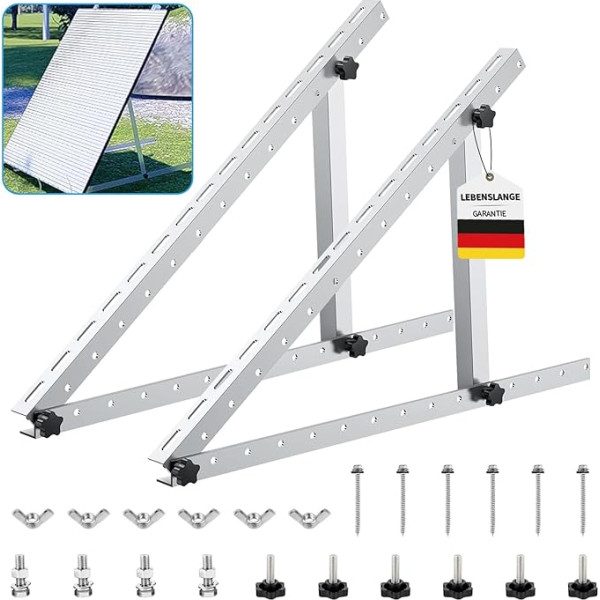 Lutranstra 45 collu saules paneļu stiprinājums 45 collas, saules paneļu stiprinājums, PV plakanais jumts, regulējams no 0 līdz 90°, alumīnija stiprinājuma materiāls (1 pāris) (46 collas (1 pāris))