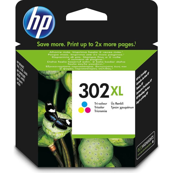 HP 302XL (F6U67AE) oriģinālā augstas ražības tintes kasetne HP DeskJet 1110, 213x, 363x, HP Envy 452x, HP OfficeJet 383x, 465x, 52x, zilganā/magenta/dzeltena krāsā