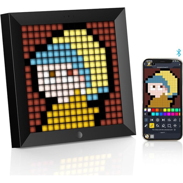 Divoom Pixoo Pixel Art digitālais rāmis, programmējams 16 x 16 RGB LED panelis, viedpulkstenis ar sociālo mediju paziņojumiem, 7,18 collu mājas dekora kalendāra pulkstenis iOS un Android (melns)