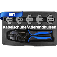 SW-Stahl 42585L Kabelschuhklemmzangensatz 6-teilig I Crimpzange mit Wechselbacken 5 Stück I für isolierte und unisolierte Kabelschuhe I Kabelschuhe Klemmzange mit Zwangssperre I Crimpzangen-Set