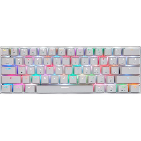 MOTOSPEED Bluetooth/ vadu 60 % mehāniskā tastatūra - 61 taustiņš, daudzkrāsains, RGB LED fona apgaismojums, C tipa spēļu/biroja tastatūra PC/Mac spēlētājiem (sarkans slēdzis, balta)