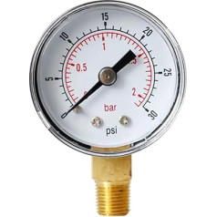 7 Typen Druckmessgerät for allgemeine Dienste, 1/8 Zoll BSPT, Anschluss unten, 15/30/60/60/100/160/200/300 & Bar, for Wasser, Öl, 1 Stück(0-30psi)