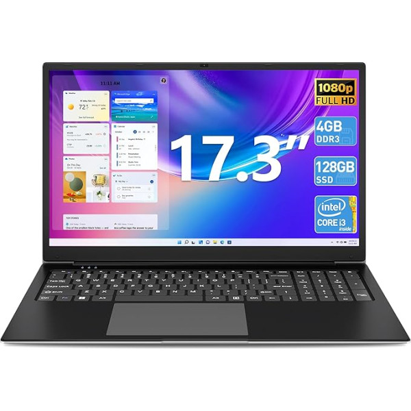 SGIN klēpjdators 17,3 collu, 4GB RAM, 128GB SSD ROM klēpjdators (TF 512GB), I3 5005U, FHD IPS, 2 x USB 3.2, Bluetooth 4.2, Dual Band WiFi, paplašināma atmiņa 512GB TF