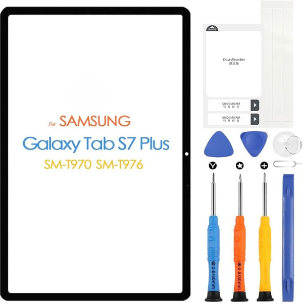 ARSSLY Priekšējā stikla panelis priekš Samsung Galaxy Tab S7 Plus, Samsung Galaxy Tab S7+ 12,4 collu T970 SM-T970 T976B SM-T976B ārējā objektīva stikls ar remonta rīku