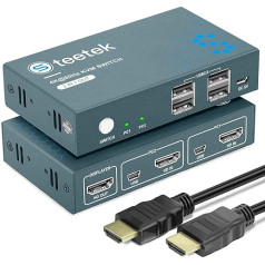 KVM slēdzis HDMI 2 porti, 4K @ 60Hz, USB 2.0, 2 PC 1 monitora slēdzis, HDCP2.2, HDMI2.0, pogu slēdzis, Ultra HD, saderīgs ar PC, PS4, DVD, Xbox HDTV, 2 in 1 Out