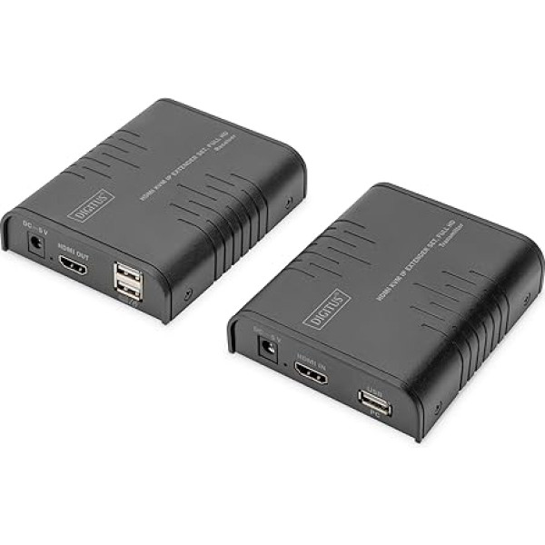 DIGITUS HDMI KVM IP pagarinātāja komplekts - 1x raidītājs, 1x uztvērējs - FullHD 1080p/60Hz - no punkta līdz vairākiem punktiem - HDMI 1.3 HDCP 1.4 - Plug & Play