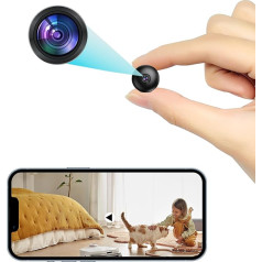 cuoum Mini kamera, 1080P Full HD WiFi mini novērošanas kamera, mazo mājdzīvnieku kamera, tiešraide, brīdinājuma ziņojums, mobilā tālruņa lietotne, uzlādējams maza izmēra bērnu monitors ar nakts redzamību un kustību