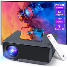 ZDK projektors ar 4K atbalstu, 2024 Full HD 1080P projektors ar Bluetooth un Wi-Fi, 20 000 lūmenu portatīvais projektors mājas kinozālei, saderīgs ar viedtālruni/TV stick/TV pierīci/HDMI/USB/AV/PS5 (pelēks, 20000)