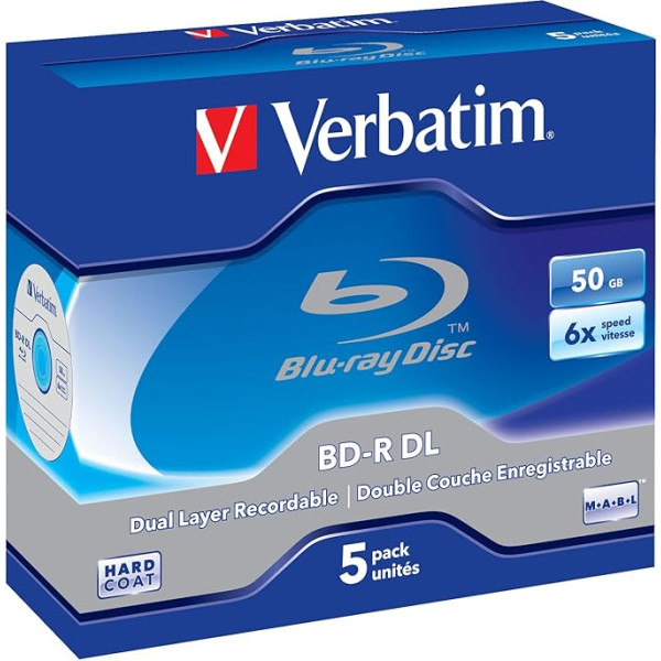 Verbatim BD-R, vienslāņa, 6x ierakstīšanas ātrums, apdrukājama virsma, Scratchguard Plus, 5 gab.