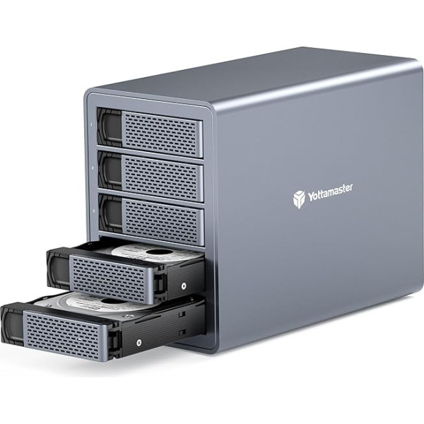 Yottamaster 5 Bay Hard Drive Enclosure Daisy Chain, ārējais C tipa 10Gbps HDD korpuss, atbalsta 5 x 16 TB, USB C Daisy Chaining 2 citas USB ierīces, lai nodrošinātu līdz 240 TB ietilpību [FS5C3]