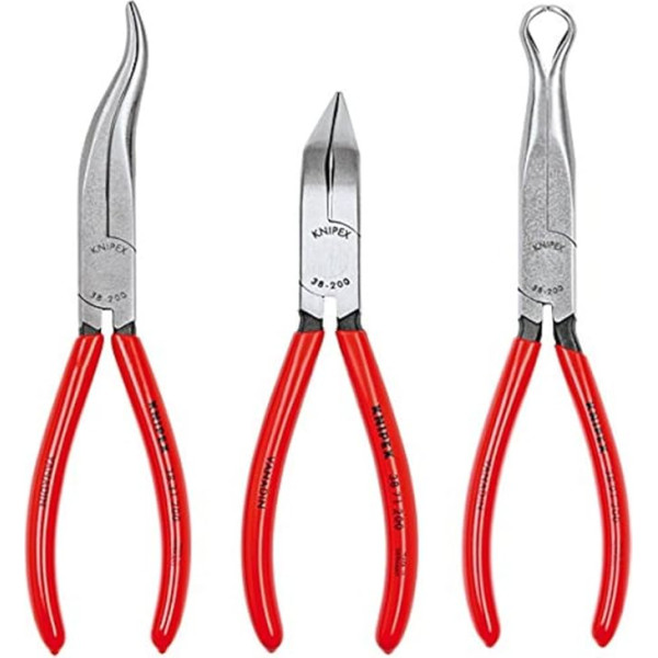 KNIPEX - 9K 00 80 12 US Instrumenti - 3-teiliges Werkzeugset für lange Nase (38 31 200, 38 71 200, 38 91 200) (9K008012US) Rot