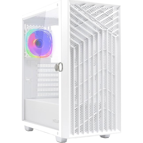 Noua Diamond C112 White ATX korpuss datorspēlēm, atbalsta E-ATX, 0,50 mm SPCC ARGB LED ventilators, adrešu režģa priekšpuse un rūdīta stikla sānu sienas