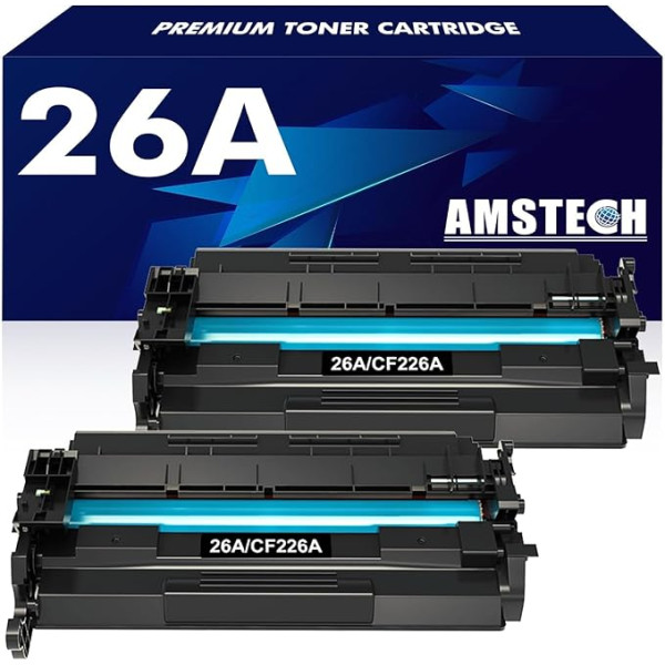 Amstech saderīga tonera kasetne, kas paredzēta HP 26A CF226A 26X CF226X Laserjet Pro MFP M426fdw M402dne M426dw M426fdn M402d M402dn M402dn M402dw M402n M402n M402 M426 printera nomaiņai (iepakojumā 2 gabali, melna)