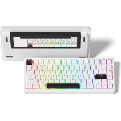 LQXQ SK75 75% alumīnija bezvadu mehāniskā klaviatūra, POM slēdži ar iepriekšēju eļļošanu, RGB krēmkrāsas spēļu tastatūra, 3 režīmi BT5.0/2.4G/USB-C, karsti nomaināma tastatūra ar blīvi, balta krāsā