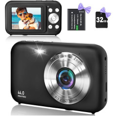 Digitālā kamera ar 32GB SD karti, HD 1080P 44MP, fotokamera, LCD uzlādējama digitālā kamera ar 16X digitālo tālummaiņu bērniem, pieaugušajiem (melna)