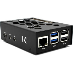 KKSB Raspberry Pi 5 korpuss - smilšstrūklas alumīnijs - vieta Raspberry Pi 5 radiatora ventilatoram - lāzera gravētas tapu uzlīmes - integrēta starta poga